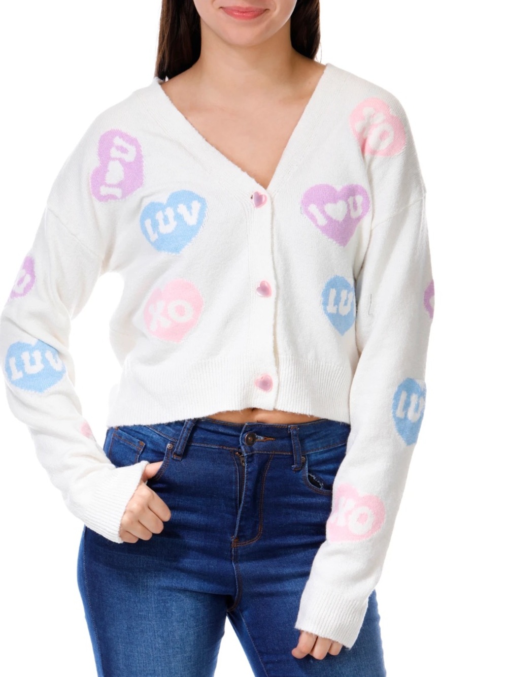 NWT! Derek Heart Women’s Valentine’s Day Hearts Cardigan Sweater Junior Size Med